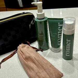 Set of Romer skincare 3 pieces cleanser, hydrating, moisturizer 13 brushes & bag